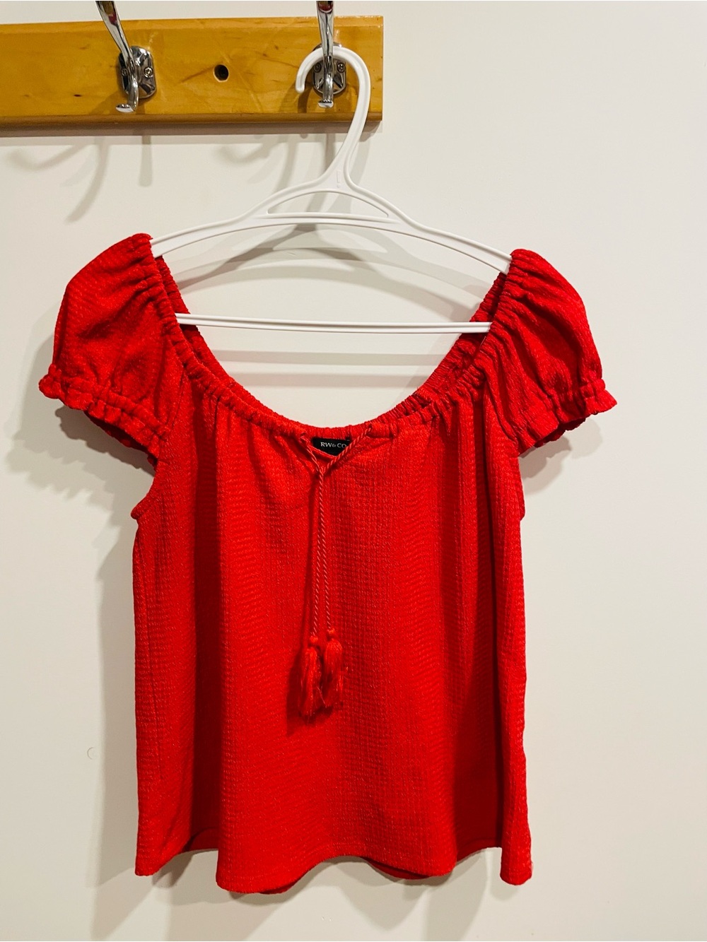 RW&CO. Red Short Puff Sleeve Peasant Top